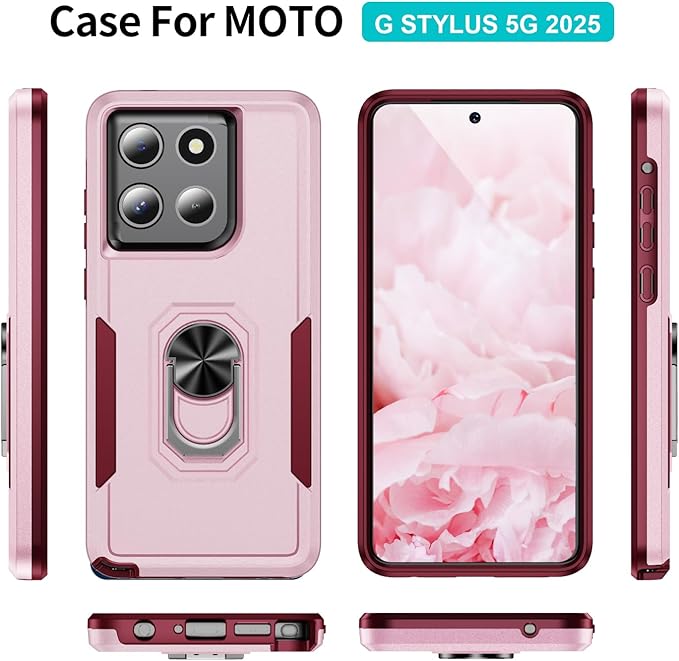 for Motorola Moto G Stylus 2026/2025 Case [15 FT Military Grade Drop Protection] with 2X Tempered Glass Screen Protector, Heavy-Duty Shockproof Magnetic Kickstand Case Pink