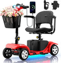 Mobility Scooter for Adults, 4 Wheels Lightweight Scooter, Foldable Mobility Scooter Long Range for Travel, Adults, Elderly, Supports 300 lbs, Powered Wheelchair with Charger & Basket (red red)