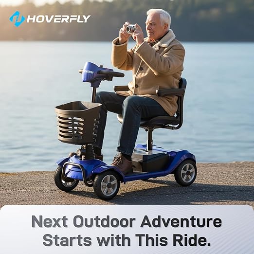 Hoverfly T4 Mobility Scooter for Seniors, Max 12.4-Mile Range & 3.7 mph, 3-Position Seat & Anti-slip Rear Wheel, Removed Battery&Quick Fold Design, Solid 9" Tire&330 lb Capacity, Ease of Assembly Blue