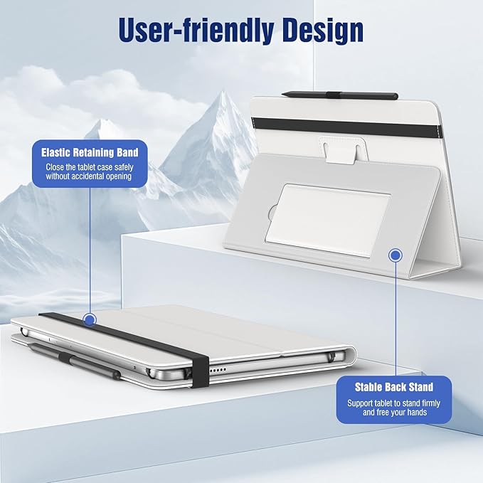 TiMOVO Universal Case for 10.1 Inch Android Tablet with Pen Loop, Lightweight Folding Stand Cover with Hand Strap for All 9.6"-11" Touchscreen Tablet, Ivory White