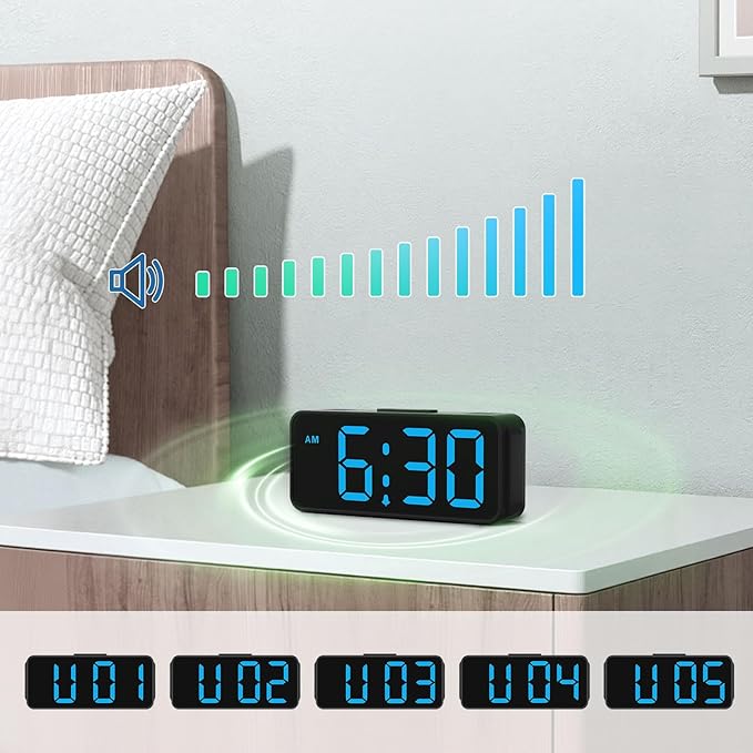 Peakeep Small Mini Digital Alarm Clock Battery Operated for Bedroom Travel, 1.65" Numbers Large Display Cordless Clock for Beside Seniors Elderly, Auto Manual Dimmers, 5 Levels Volume