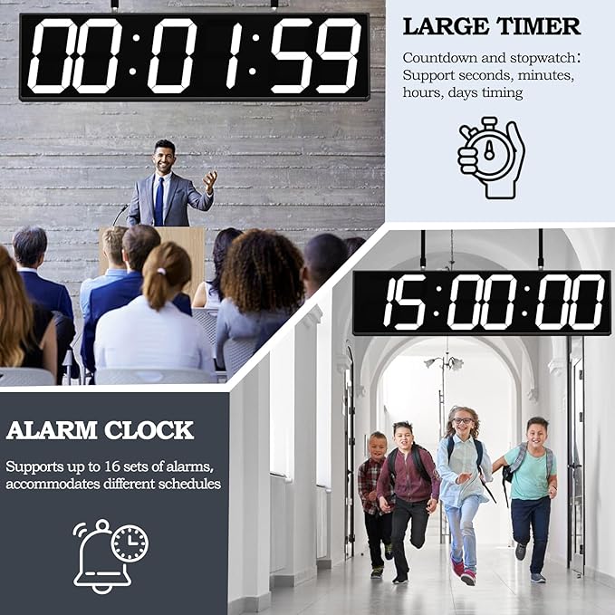 CHKOSDA 28.4‘’ Digital Clock with Large Display,Hanging Clock with Clearly Visible Large Digital Double-Sided Display,Multi-Function Led Clock with Temperature and Calendar Display (White)