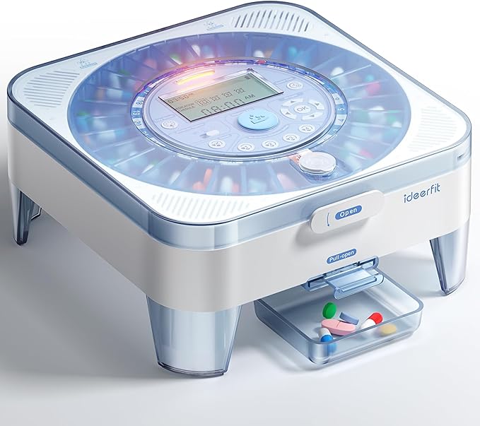 28-Day Automatic Pill Dispenser No App One-Button Dispense Moisture-Resistant