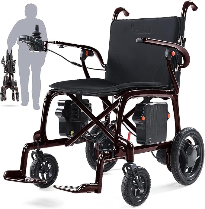 22 lbs Lightweight Carbon Fiber Electric Wheelchair with Remote Control, Foldable Motorized Wheelchair for Adults, Airline Approved for Travel, Red
