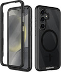wahhle Compatible with Samsung Galaxy S24 Case, Magnetic Wireless Charging Built in Screen Protector Full Body Shockproof Slim Fit Bumper Protective Phone Cover for S24 5G 6.1'' -Black/Clear
