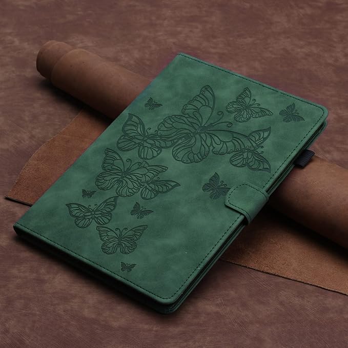 Dteck for Galaxy Tab S6 Lite (10.4") Tablet Case 2024/2022/2020 (SM-P620/P610), PU Leather Slim Folio Case with Auto Sleep Wake/Adjustable Stand, Lightweight Cute Butterfly Cover with Stylus (Green)