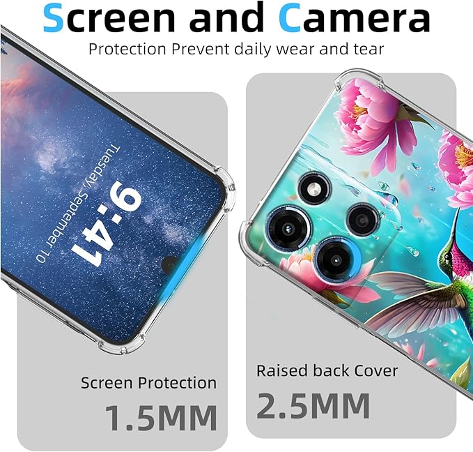 for Moto G 5G 2025 Clear Phone Case, Lightweight Transparent TPU, Shockproof Four Corner Anti-Fall Case 6.5" for Moto G 5G 2025 with Screen Protector, Hummingbird Garden