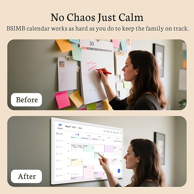 BSIMB 32-Inch Digital Calendar Wall Touchscreen Chore Chart Meal Planner Family Scheduler White