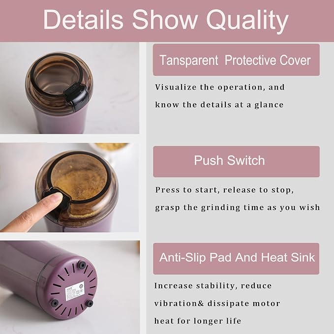 Electric Pill Crusher and Grinder - Fine Powder for Small or Large Pills, Elders or Pets. Coffee Bean Grinder. (Purple)