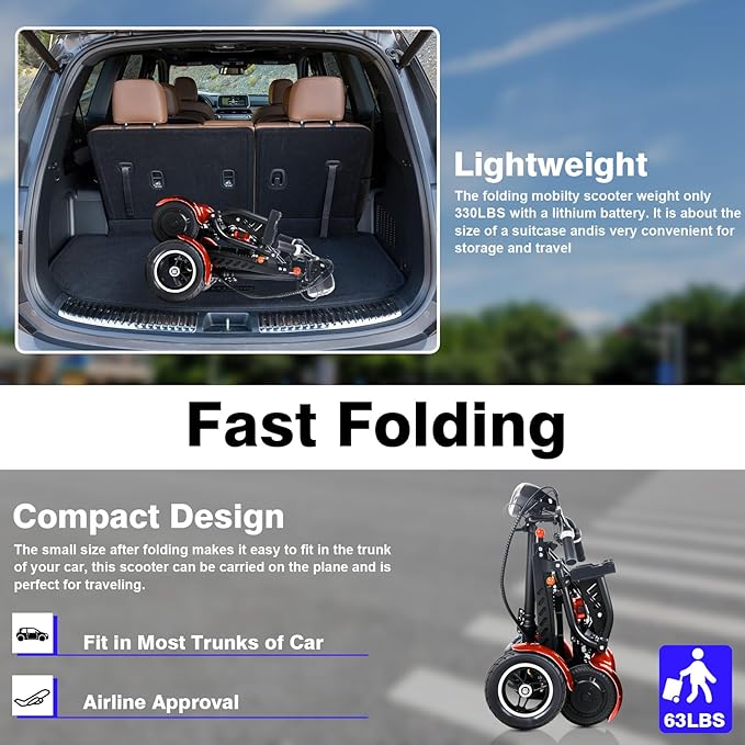 Mobility Scooters for Seniors & Adults– 4 Wheel Foldable Portable Electric Scooter, 500W Dual Motor, 30-Mile Range, 11 MPH, All-Terrain Lightweight Folding Mobility Scooter Lightweight for Adults