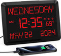 11.5” Extra Large Digital Wall Clock with Date and Day of Week , Electric Desk Clock for Seniors, Large Display Alarm Clock for Bedroom with Battery Backup, 5 Dimmer, 2 USB Ports, Indoor Temp, 12/24H