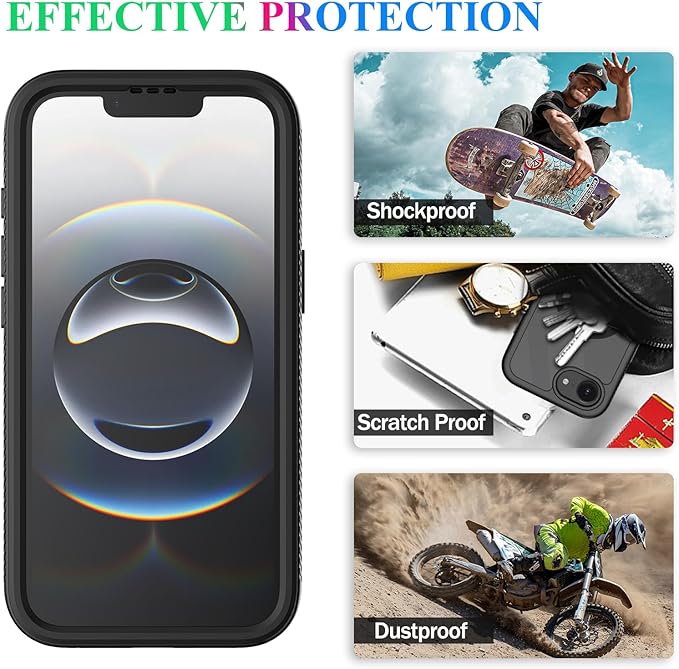 wahhle Compatible with iPhone 16e Case, Magnetic Built in Screen Protector Full Body Shockproof Slim Fit Bumper Protective Phone Cover Men Women 6.1“-Black/Clear