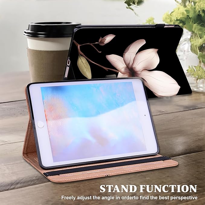Dteck for Galaxy Tab S6 Lite (10.4") Tablet Case 2024/2022/2020 (SM-P620/P610), PU Leather Slim Folio Case with Adjustable Stand, Lightweight Protective Cute Cover with Stylus Pen Loop (White Flower)