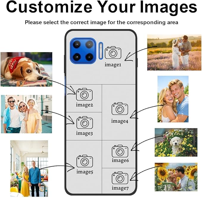 Custom Personalized Case for Motorola Moto G 5G Plus 6.7 inch, Customized Multiple Photos Collage Text Phone Cover, Full Body Shockproof Soft Silicone Case, Anti-Scratch, Wireless Charging, Black