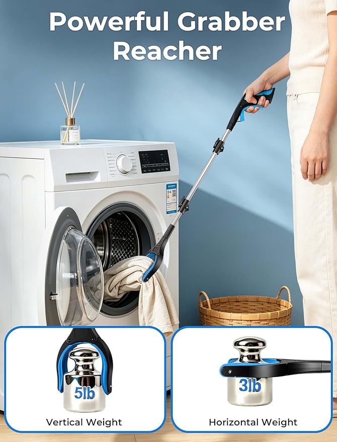 32" 2-Pack Grabber Reacher Tools, Upgraded Strong Foldable Grabber Pickup Tool, Rotating Extended Anti-Slip Jaw, Magnet & Heavy Duty Grip, Wide Claw Trash Claw Lightweight Grabber for Seniors Patient