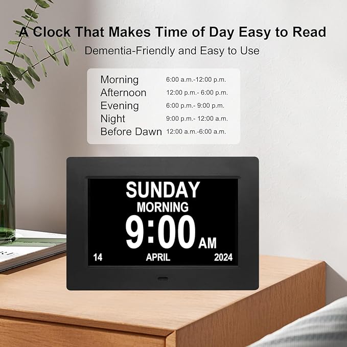 SSA Digital Calendar Alarm Day Clock for Senior, Dementia Clock with HD Screen, Remote Control, Adjustable Brightness, Multiple Alarm Options, Alarm Clock Ideal for Alzheimers & Memory Loss