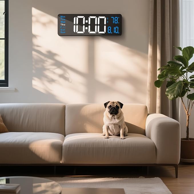 Digital Wall Clocks for Classroom, 16" Large Display Digital Clock with Remote Control, Date, Week, Alarm, Temperature, Night Light for Living Room, Bedroom, Gym, Office(Blue)