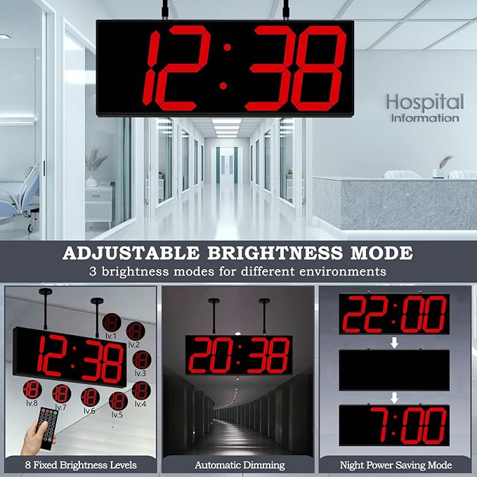 CHKOSDA 19.5'' Large Digital Wall Clock with Double Sided Display,Multi-Functional LED Hanging Digital Clock with Adjustable Brightness,Suitable for Offices, Warehouses, Corridors (Red)