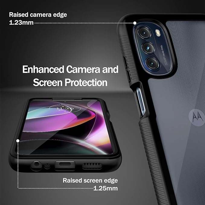 wahhle Compatible with Moto G 5G 2022 Case, Built in Screen Protector Full Body Shockproof Slim Fit Bumper Protective Phone Cover for G 5G 2022-Black/Clear