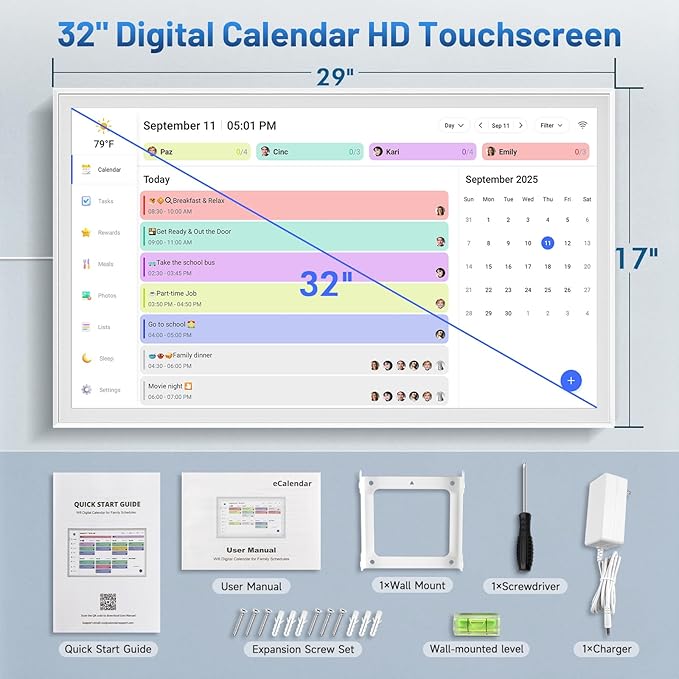 32-Inch Smart Digital Wall Calendar 1080P IPS Touchscreen Weekly Monthly Planner