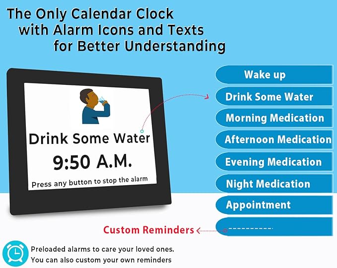 Véfaîî 30 Alarms Extra Large Digital Clock with Auto DST, 6 Display Modes, 20 Custom Reminders, 10-Level Auto Dimmer, AM/PM- Perfect Organizer for Home & School