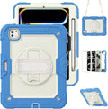 Dteck for iPad Pro 11 inch (M4/M5) 2024/2025 Release Shockproof Case with Screen Protector/Stylus Pencil Holder/Rotating Kickstand/Grip Hand Strap, Heavy Duty Protective Rugged Tablet Cover, Blue