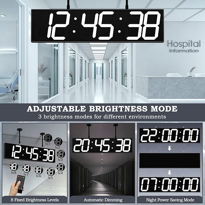 CHKOSDA 28.4‘’ Digital Clock with Large Display,Hanging Clock with Clearly Visible Large Digital Double-Sided Display,Multi-Function Led Clock with Temperature and Calendar Display (White)