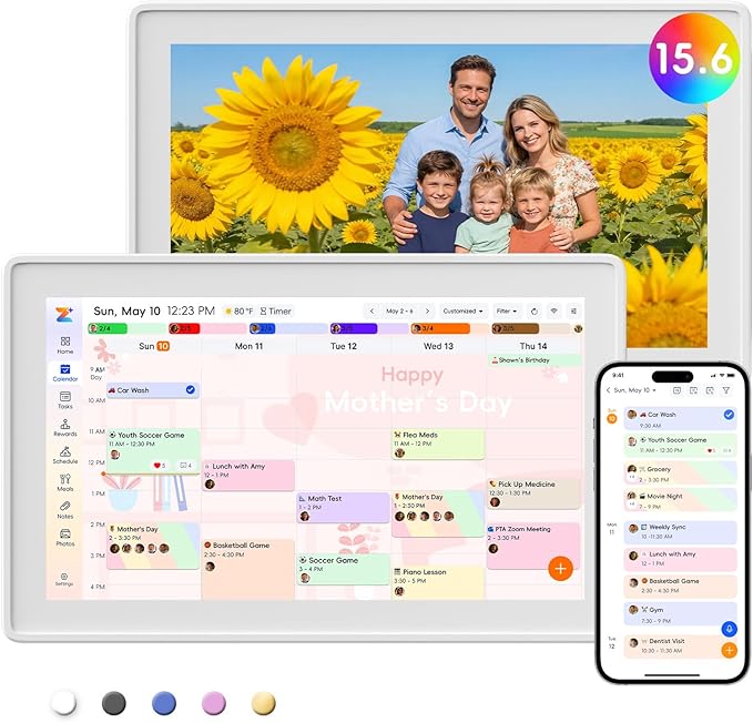 Westsee 15.6" Digital Calendar Frame – Interactive Touchscreen Eletronic Calendars, Smart Family Planner for Schedule, Photo Display, Meals, Chore Chart & Tasks, Wall & Desk Mountable (White)