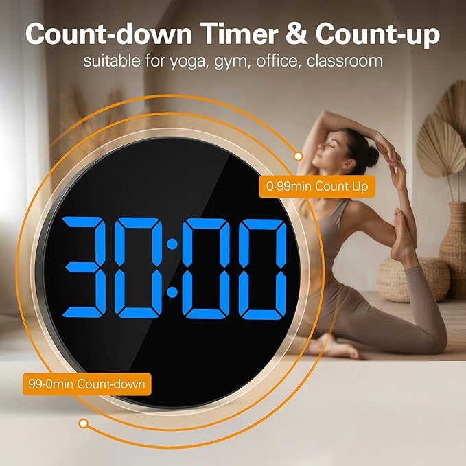 JALL 8" Large Digital Wall Clock with LED Display, Wall Clock with Temperature, Auto DST, Alarm Countdown Timer, 5 Brightness for Office, Bedroom, Living Room, Gym, Classroom Décor, Xmas Birthday Gift