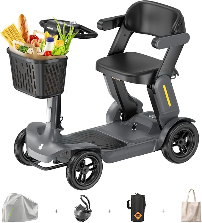 Paiseec S3 Foldable Mobility Scooter for Adults, Seniors - 25 Miles Range, 6 mph, Lightweight Mobility Scooter for Travel, Improved Safety, Large Wheels for Outdoor, LED Headlight, Basket