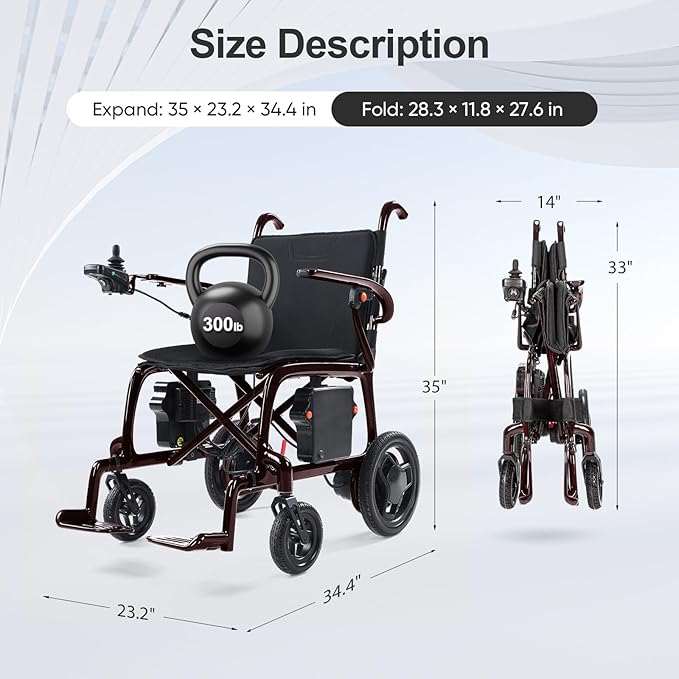 22 lbs Lightweight Carbon Fiber Electric Wheelchair with Remote Control, Foldable Motorized Wheelchair for Adults, Airline Approved for Travel, Red