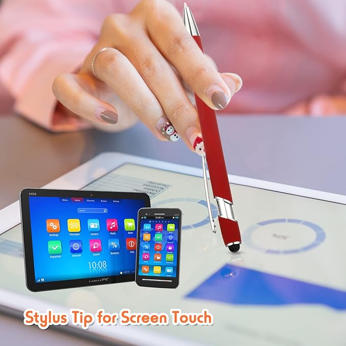 Yeaqee 100 Pieces Ballpoint Pen with Stylus Tip Click, 2 in 1 Black Ink, 1.0 mm Medium Point Stylus Metal Pen for Touch Screen Tablet (Assorted Colors)