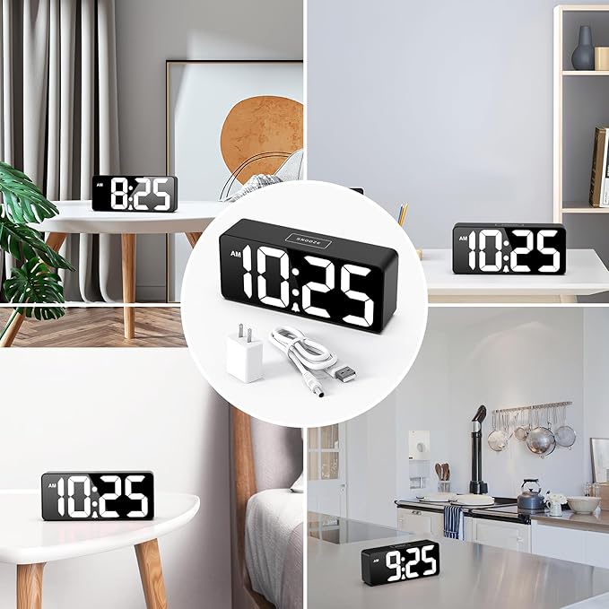 Welgo Senior Friendly Digital Alarm Clock, 7.5 Inches Large Display, Easy to Ues, Fully Range Brightness, Adjustable Volume, Convenient USB Charging Port for Bedside