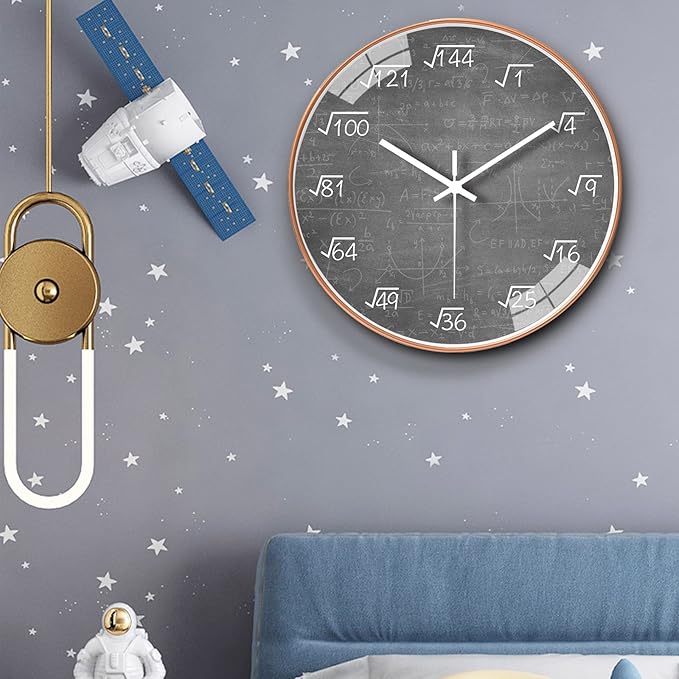 QINFIEY 12 Inch Math Wall Clock Silent Non Ticking Movement Quality Quartz Wall Clock for Home/Kitchen/Office/Classroom/School/Living Room Wall Decorations (Gray)