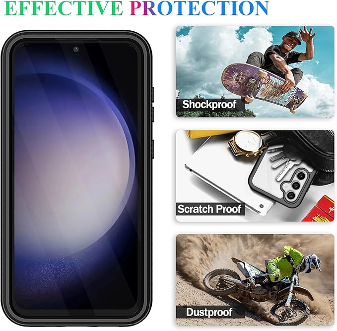 wahhle Compatible with Samsung Galaxy S23 FE Case, Built in Screen Protector Full Body Shockproof Slim Fit Bumper Protective Phone Cover for Galaxy S23 FE 5G Men Women-Black/Clear