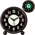 Alarm Clock Luminous 4 "Round Silent Analog Table Clock Non-Ticking, Battery Operated with Loud Alarm and Night Light Small Desk Clock for Bedroom, Bedside Table
