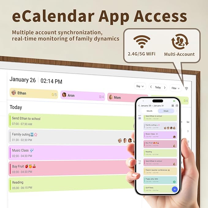 27-Inch Digital Calendar Chore Chart Touchscreen Full HD Wall Desk Mountable Family Planner