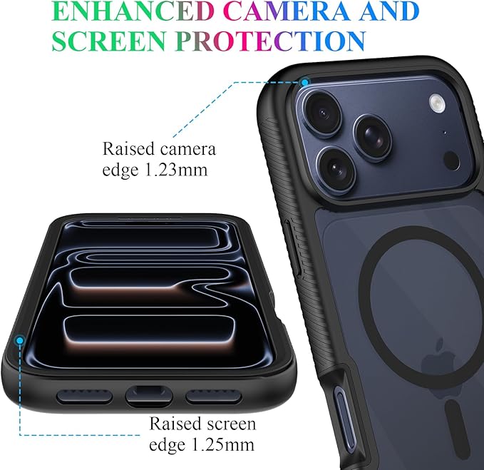 wahhle Compatible with iPhone 17 Pro Case, Magnetic Built in Screen Protector Full Body Shockproof Slim Fit Bumper Protective Phone Cover Men Women 6.3"-Black/Clear