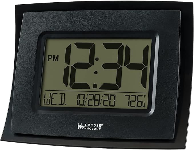 La Crosse Technology WT-8002U-B-INT Digital Black Clock with Indoor Temperature