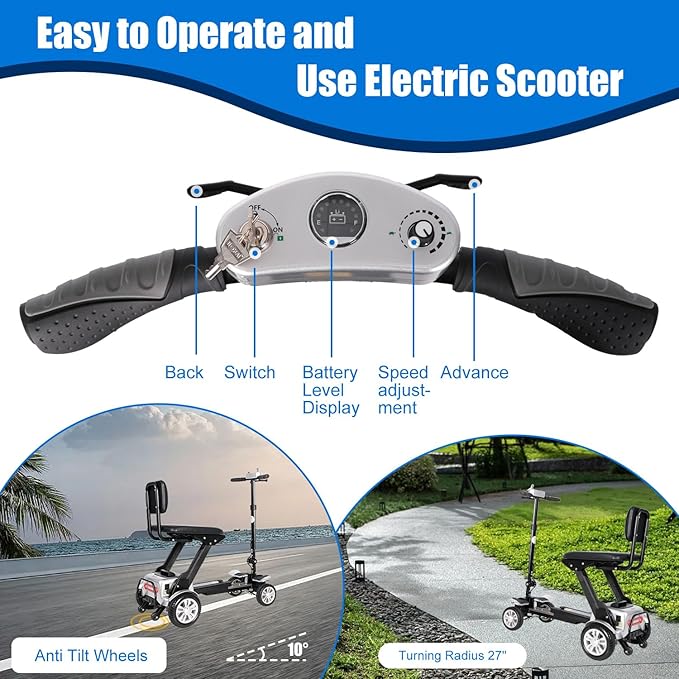 Lightweight Mobility Scooter for Adults and Seniors 47lb Foldable Electric Mobility Scooter,Compact Motorized Scooter Powered Mobility Scooter Airplane Travel Friendly(Adjustable Length&Height)