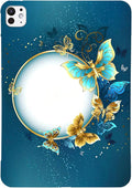 Dteck for iPad Pro 11 Inch (M4/M5) Ultra Thin Case 2024/2025 Release, Cute Cartoon Lightweight Soft Silicone TPU Slim Tablet Cover, Protective Shockproof Scratch Resistant Shell, Gold Blue Butterfly
