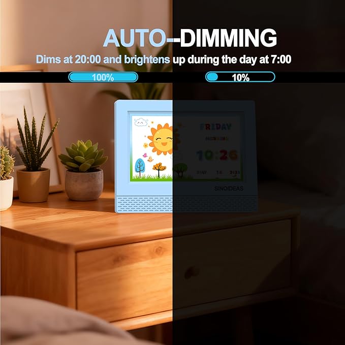SINOIDEAS 7-Inch Kids' Digital Alarm Clock,Children's Sleep Trainer with Remote Control & Custom Reminder Function