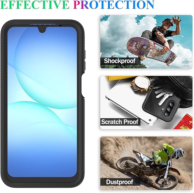 wahhle Compatible with Samsung Galaxy A17 5G Case, Built in Screen Protector Full Body Shockproof Slim Fit Bumper Protective Phone Cover for A17 4G/5G Men Women-Black/Clear