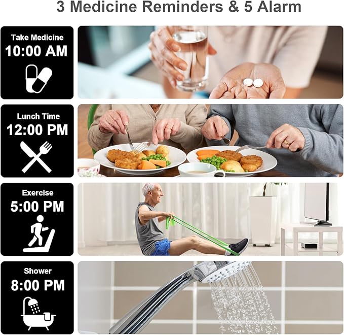 SSA Digital Calendar Alarm Day Clock for Senior, Dementia Clock with HD Screen, Remote Control, Adjustable Brightness, Multiple Alarm Options, Alarm Clock Ideal for Alzheimers & Memory Loss