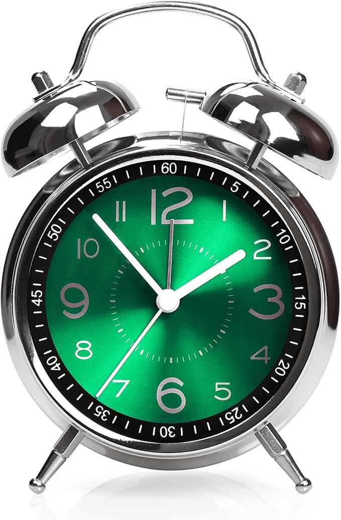AYRELY Super Loud Alarm Clock for Heavy Sleepers Adults,Twin Bell Retro 4 Inch Silent Non-Ticking Quartz with Backlight, Metal dial, Alarm Clocks for Bedrooms Bedside (Green)