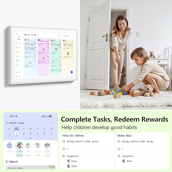Digital Calendar, 15.6 Inch Wall Planner Electronic Calendar & Chore Chart, Smart Touchscreen Interactive Display for Family Schedules, Great for Organizing Your Routines, Wall & Desk Mountable, Gifts for Mom, Gifts for Women