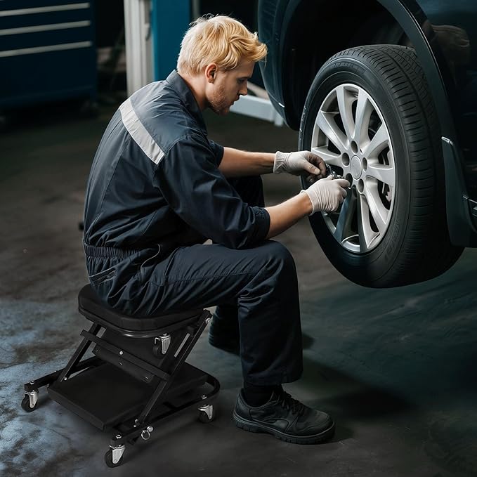 Magshion 36" Z-Creeper Seat Foldable Under Car Creeper, 330 lbs Capacity All-in-One Adjustable Roller Garage Chair Lay Down or Sit, 6 Wheels (Black)