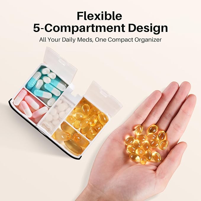 1Mii Smart Pill Dispenser with Alarm 5 Daily Reminders App Alerts Travel Pill Box with Bluetooth Headphones