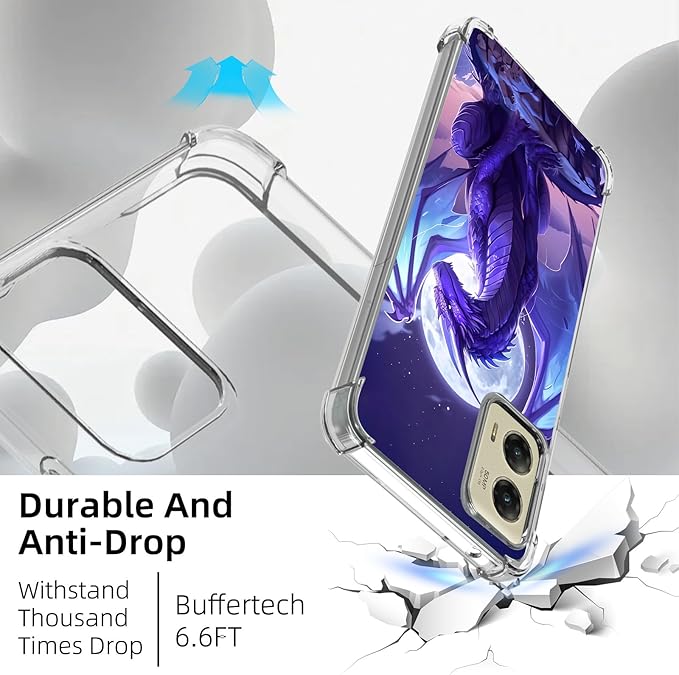 for Motorola G Stylus 5G 2024 Clear Phone Case, Lightweight Transparent TPU, Majestic Purple Dragon Shockproof Four Corner Anti-Fall Case 6.7" for G Stylus 5G 2024, Screen Protector Film