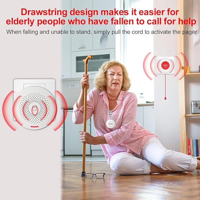 XUK WiFi SOS Caregiver Pager Call Button for Elderly, No Monthly Fee 2.4GHz Wi-Fi APP Control Wireless Nursing Call System with 2 SOS Call Panic Button & 1 Receiver Life Alert Systems for Seniors